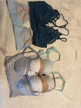 Victoria's Secret Lace Bralette & Bra Bundle — Teal, Light Blue, Cream, Navy